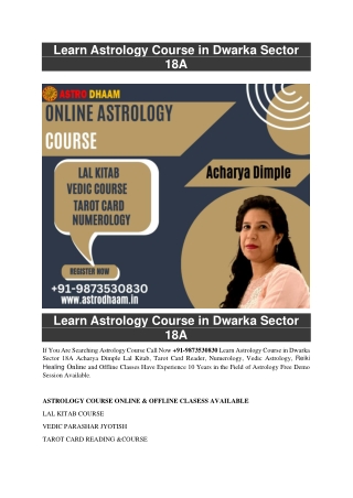 Learn Astrology Course in Dwarka Sector 18A  91-9873530830