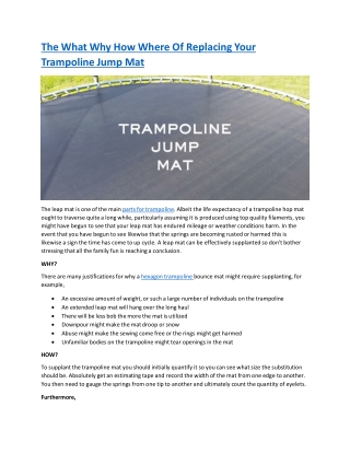 The What Why How Where Of Replacing Your Trampoline Jump Mat