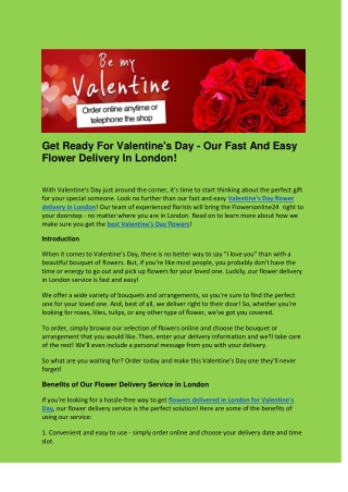 Get Ready For Valentine's Day - Our Fast And Easy Flower Delivery In London!