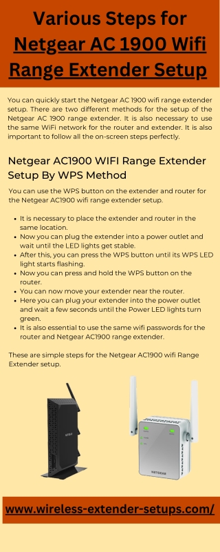 Various Steps for Netgear AC 1900 Wifi Range Extender Setup