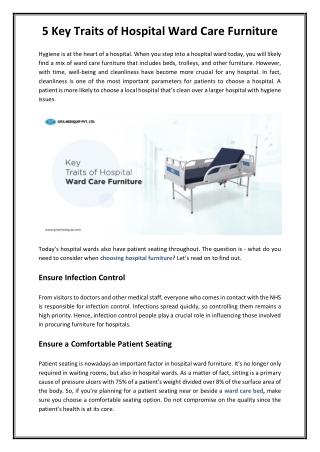 5 Key Traits of Hospital Ward Care Furniture