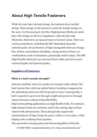 About High Tensile Fasteners