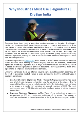 Why Industries Must Use E-signatures | DrySign India