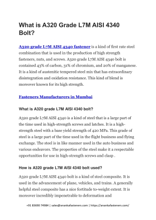 What is A320 Grade L7M AISI 4340 Bolt