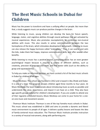 The Best Music Schools In Dubai For Children