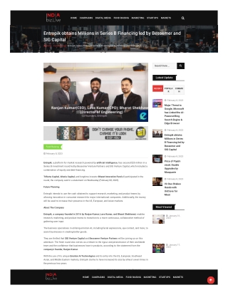 Entropik obtains Millions in Series B Financing led by Bessemer and SIG Capital