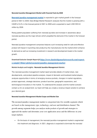 Neonatal Jaundice Management Market with Financial Facts by 2028