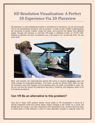 HD Resolution Visualization - A Perfect 3D Experience Via 3D Pluraview