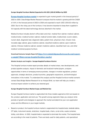 Europe Hospital Furniture Market Expected to Hit US 2,503.02 Million by 2029