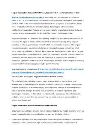 Surgical Visualization Products Market Trends, Size and Porter's Five Forces Analysis by 2028
