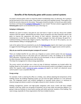 Benefits of the Kentucky gates with access control systems