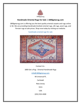 Handmade Oriental Rugs for Sale  1800getarug.com