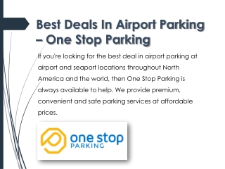 Best Deals In Airport Parking – One Stop Parking