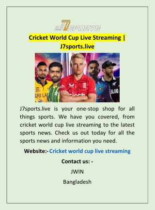 Cricket World Cup Live Streaming | J7sports.live