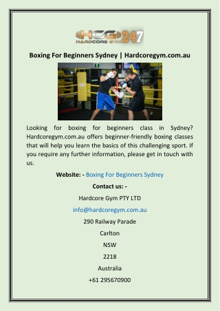 Boxing For Beginners Sydney  Hardcoregym.com