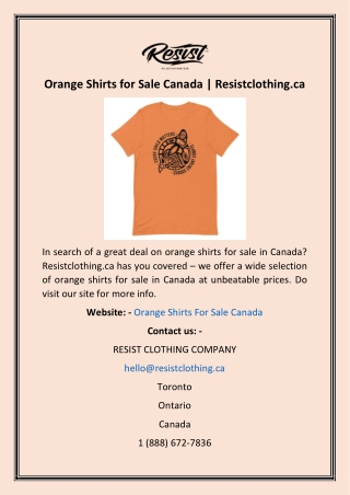 Orange Shirts for Sale Canada  Resistclothing.ca