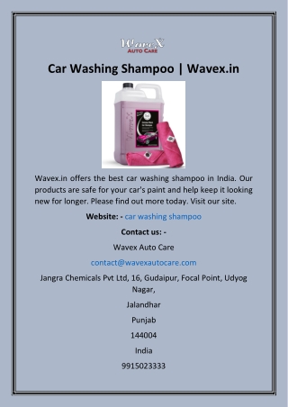 Car Washing Shampoo  Wavex.in