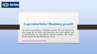 Lagermitarbeiter Hamburg gesucht  Das4you.de