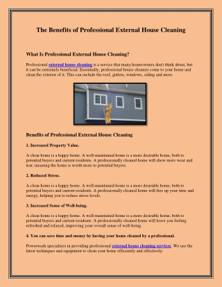 The Benefits of Professional External House Cleaning