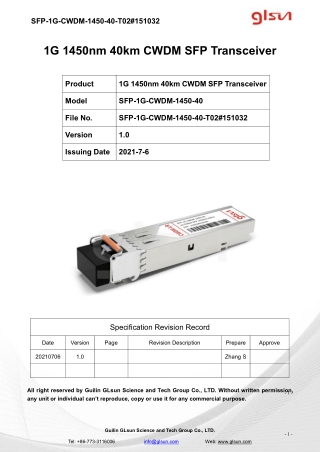 1G 1450nm 40km CWDM SFP Transceiver