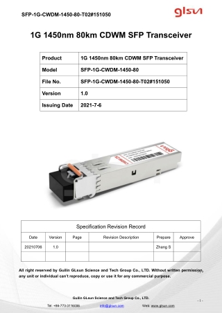 1G 1450nm 80km CDWM SFP Transceiver