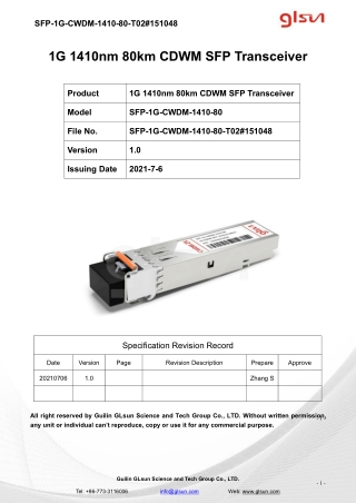 1G 1410nm 80km CDWM SFP Transceiver