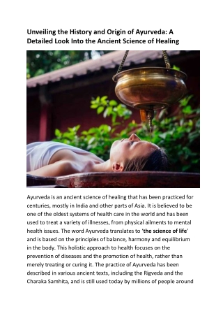 Unveiling the History and Origin of Ayurveda A Detailed Look Into the Ancient Science of Healing