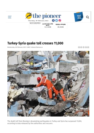 Turkey-Syria quake toll crosses 11,000