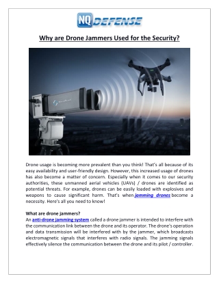 Why are Drone Jammers Used for the Security?