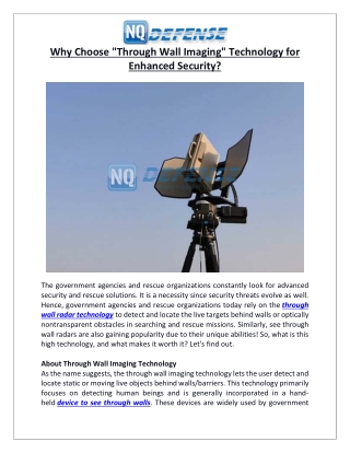 Why Choose "Through Wall Imaging" Technology for Enhanced Security?