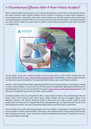 Is Physiotherapy Effective After A Motor Vehicle Accident