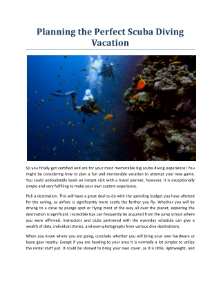 Planning the Perfect Scuba Diving Vacation