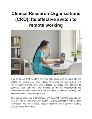 Clinical Research Organizations (CRO): Its effective switch(1)