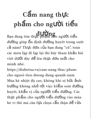 Cẩm nang thực phẩm dành cho người tiểu đường dùng quanh năm
