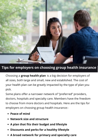 Tips for employers on choosing group health insurance