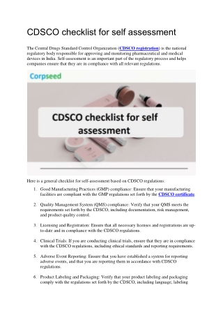 CDSCO checklist for self assessment