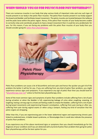 When Should You Go for Pelvic Floor Physiotherapy