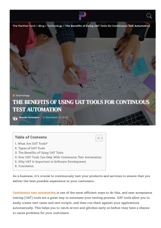 THE BENEFITS OF USING UAT TOOLS FOR CONTINUOUS TEST AUTOMATION