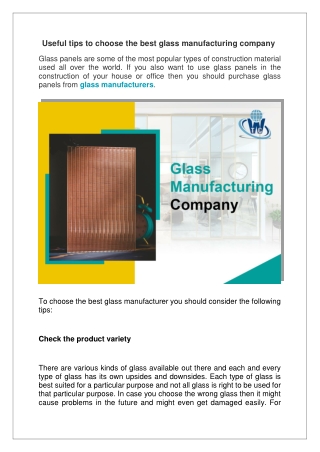 Useful tips to choose the best glass manufacturing company