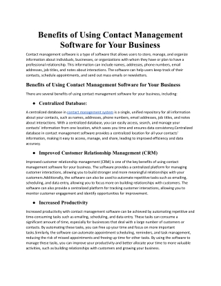 Benefits of Using Contact Management Software for Your Business.