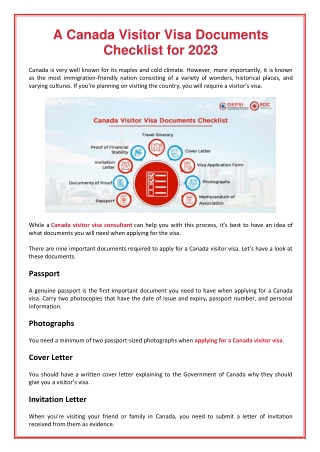 A Canada Visitor Visa Documents Checklist for 2023