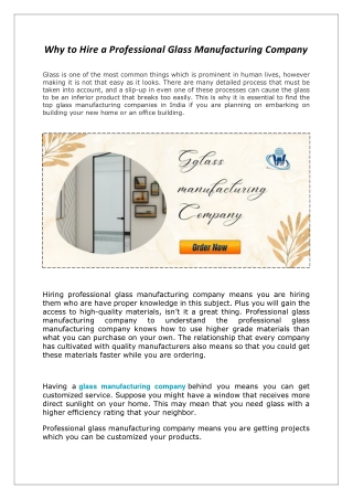 Why to Hire a Professional Glass Manufacturing Company
