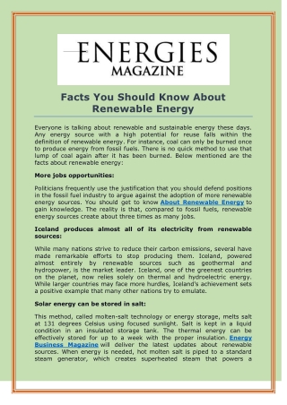 Facts You Should Know About Renewable Energy