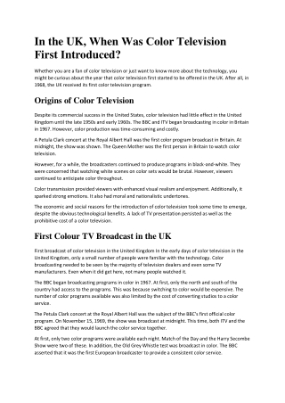 In the UK, When Was Color Television First Introduced
