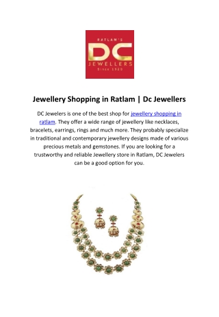 Jewellery Shopping in Ratlam | Dc Jewellers