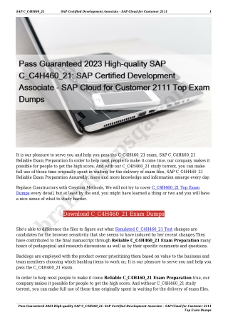Pass Guaranteed 2023 High-quality SAP C_C4H460_21: SAP Certified Development Associate - SAP Cloud for Customer 2111 Top