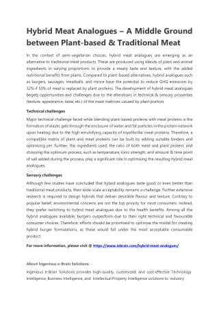 Hybrid Meat Analogues – A Middle Ground between Plant-based & Traditional Meat