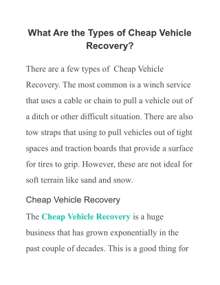 What Are the Types of Cheap Vehicle Recovery