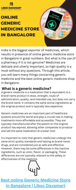 Best online Generic Medicine Store in Bangalore  Liboc Davamart