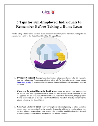 3 Tips for Self-Employed Individuals to Remember Before Taking a Home Loan